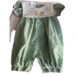 Jelly N Jam Green Smocked Collar Outfit Girls Baby 18 Mths Check Snap Romper